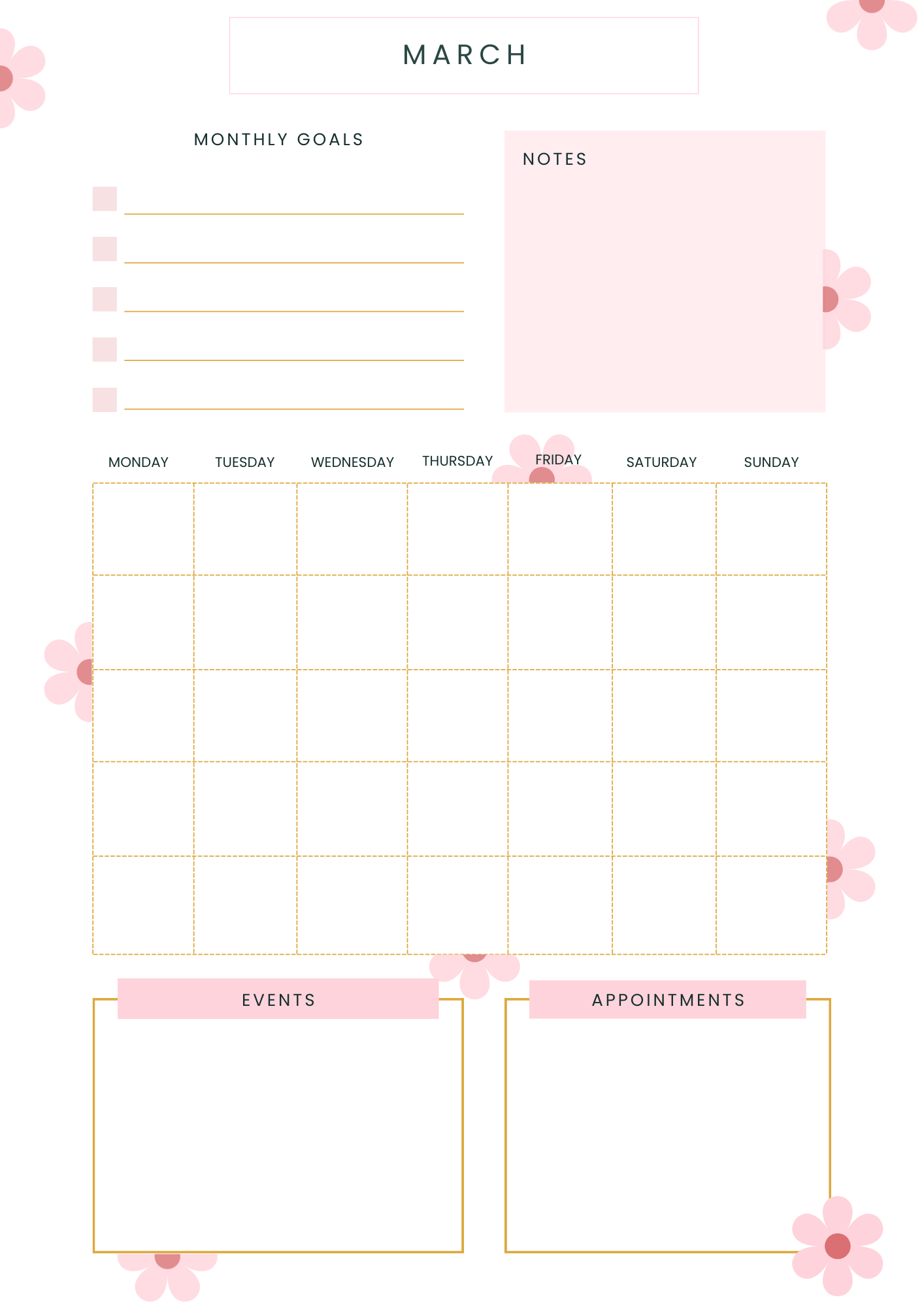 Blossom Wellness Planner: 12-Month Calendar & Self-Care Journal