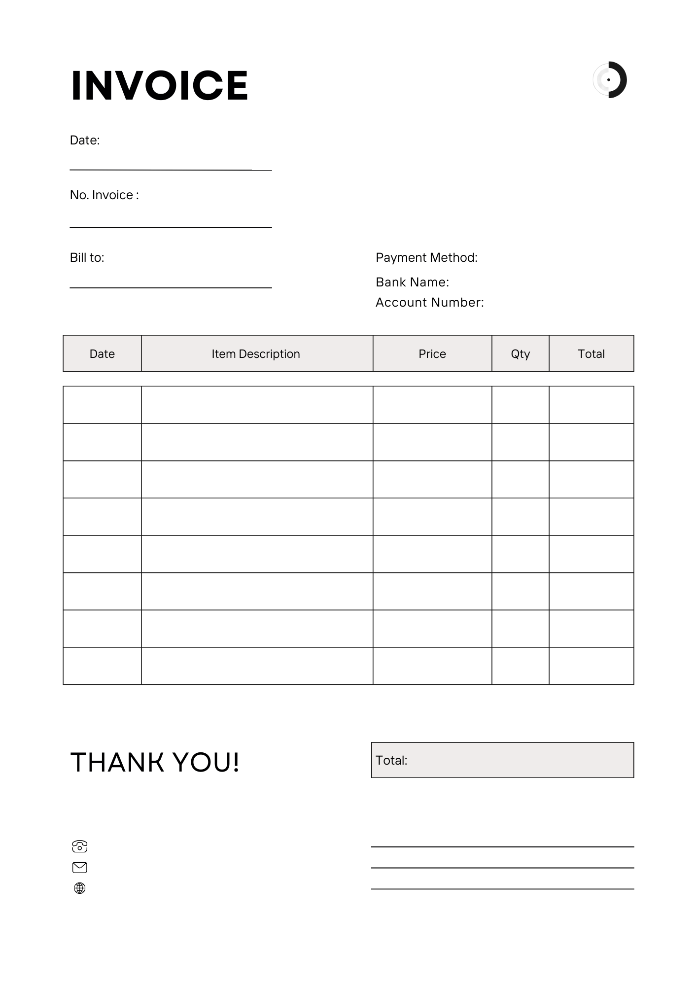 Minimalist Invoice Template | Printable PDF for Freelancers & Small Business (100 pages)