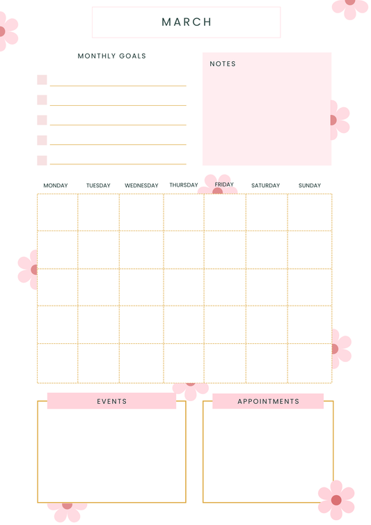 Blossom Wellness Planner: 12-Month Calendar & Self-Care Journal