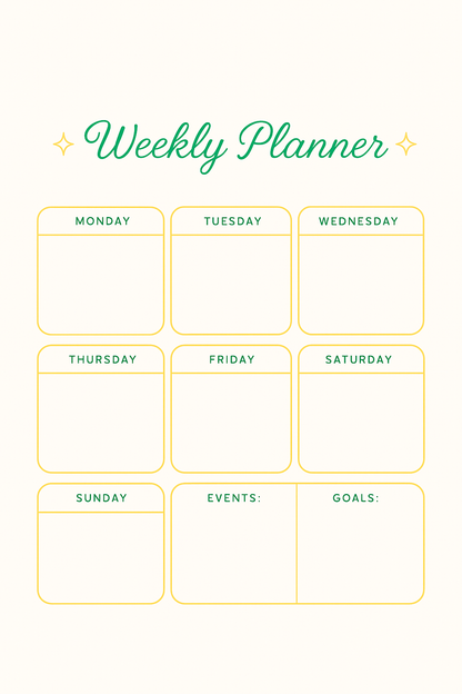 Weekly Planner | 100 Pages Printable PDF | Undated Weekly Schedule & Goal Organizer